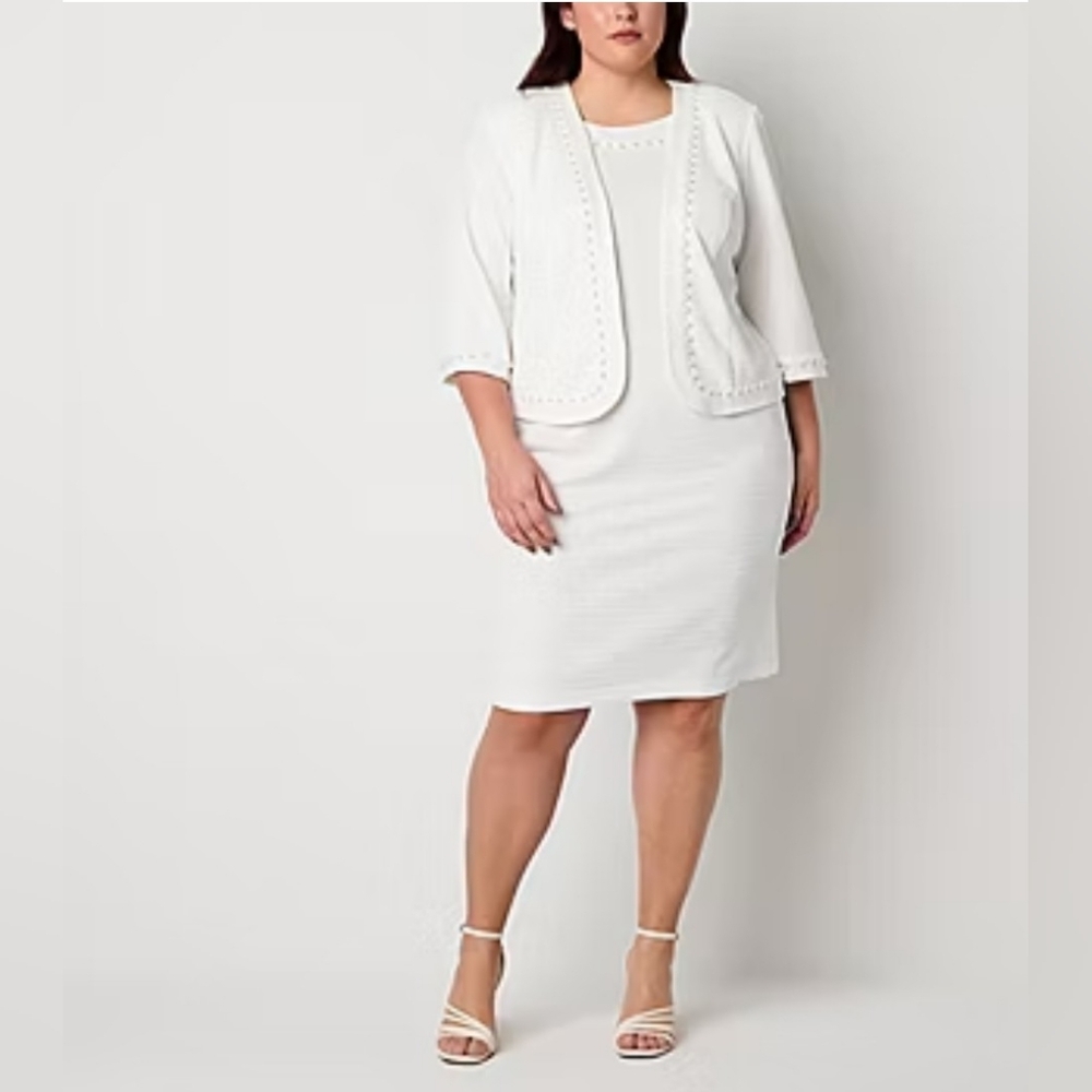 Maya Brooke Plus Pearl Trim Jacket Dress